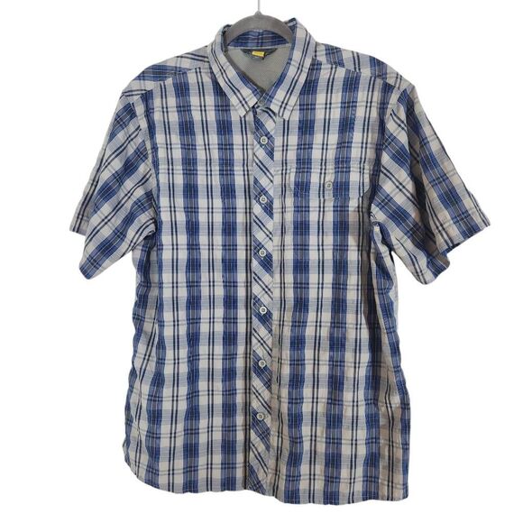 Eddie Bauer Blue and Gray Plaid Short Sleeve Button-Down Shirt Size Large - Picture 1 of 8